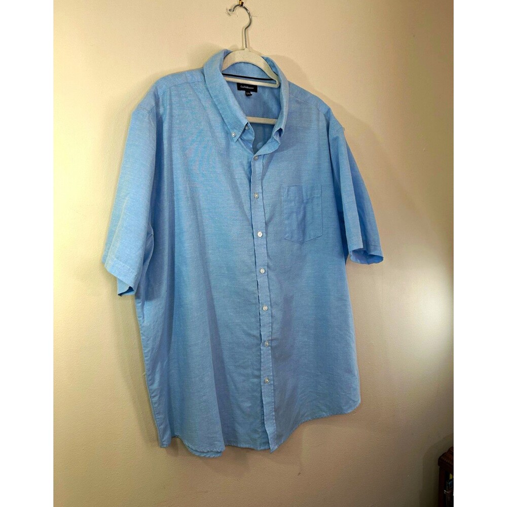 Croft & Barrow Men’s 2XL Blue Solid Woven Button-Up Shirt Short Sleeve Pockets